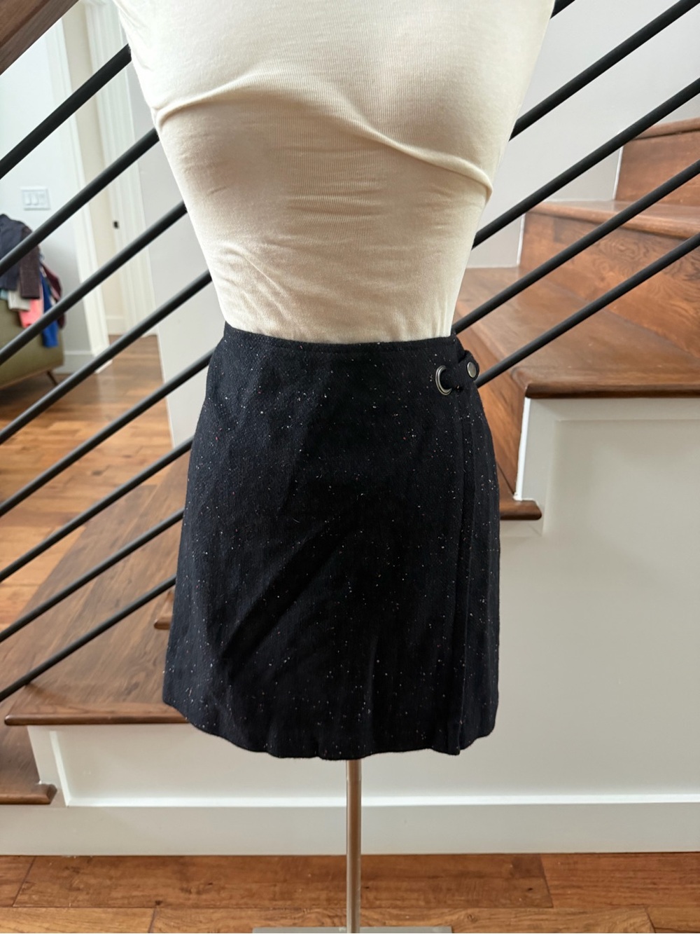 Banana Republic Black Tweed Mini Skirt - Women's Faux Wrap Style